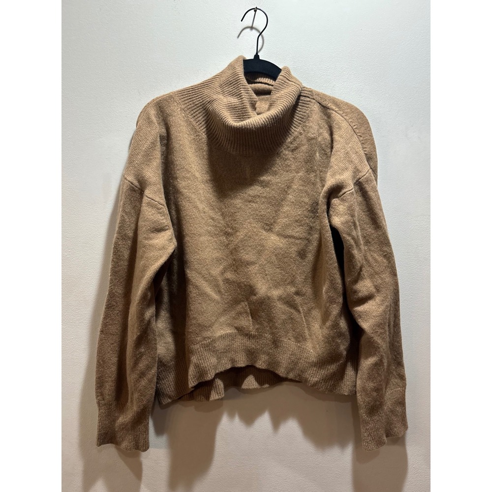 Phiili Camel Tan Virgin Wool Cashmere Turtleneck Sweater High Low Hem Fits S/M